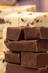 Closeup of home made confectionery fudge at a Food Market