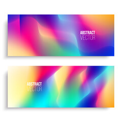 Horizontal banners. Set of blurred backgrounds with vibrant multicolored gradients for creative graphic design. Vector illustration.