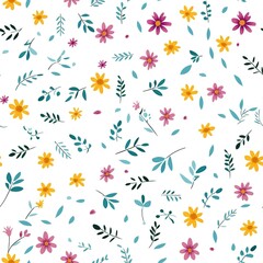 Seamless floral pattern with flowers and leaves. illustration art. created by generative AI.