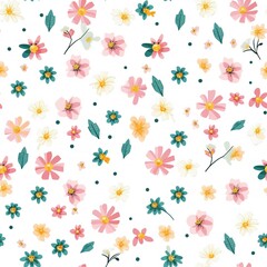 Seamless floral pattern with flowers and leaves. illustration art. created by generative AI.
