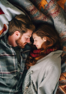 Close up of a couple cudding on a blanket