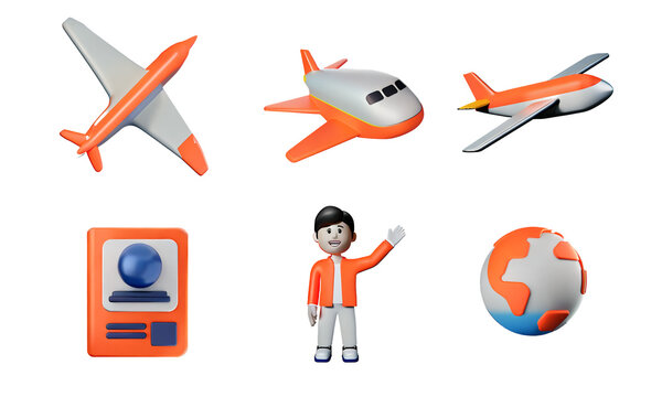Planes icon set. Air travel, flying on a passenger plane