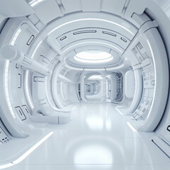 White futuristic background abstract. Room of space city sci fi texture. Generative Ai  with copy space.