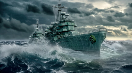 Naklejka premium Ship on the high seas in a Hurricane about to Capsize Wallpaper Background Generative AI Digital Art 