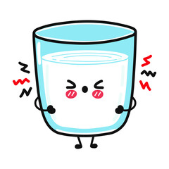 Cute angry glass of milk character. Vector hand drawn cartoon kawaii character illustration icon. Isolated on white background. Sad glass of milk character concept