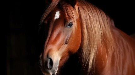 Portrait of red stallion Horse with long mane. AI