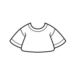 Tucked wide t-shirt outline for coloring on a white background