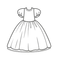 Puffy ball gown for a princess outline for coloring on a white background