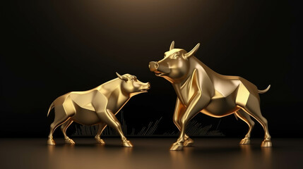Bull and bear financial infograhic stock market chart award in gold and black color with copyspace area.