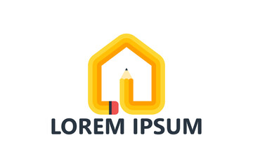 Pencil house, home creative logo template design vector