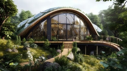 Innovative Off-Grid Eco-House - Rainwater Harvesting, Composting Toilets, Water Conservation. Postprocessing Generative AI.