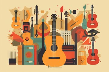 Naklejka premium guitar and musical instruments background. Generative AI