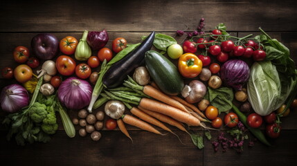 many kinds vegetables on wood background