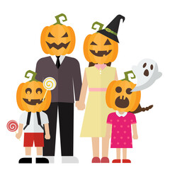 Halloween family with halloween pumpkin costumes