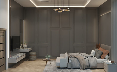 Fototapeta na wymiar modern bedroom interior with fireplace