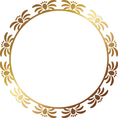 花と蔓草の円形フレーム　ゴールド