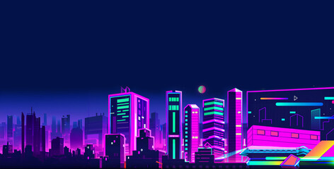 Futuristic Night Cityscape Skyline, Bisexual Lighting, Generative AI Based Artwork