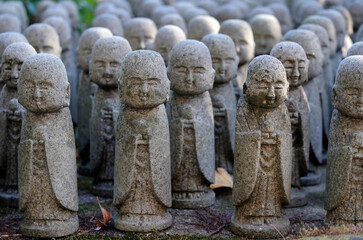 Many buddhist statues in Hase-dera temple in Kamakura, Japan