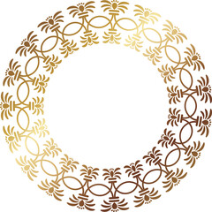 花と蔓草の円形フレーム　ゴールド