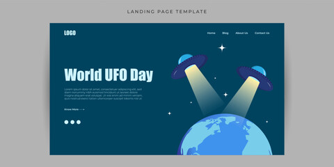 Vector illustration of World UFO Day Website landing page banner mockup Template