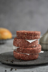 Raw burger patties