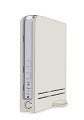 Vertical white wireless router without antenna.