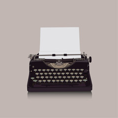 Vintage typewriter with paper on a gray background.