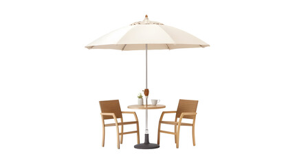 Table with Chair and Parasol Umbrella Isolated on Transparent Background