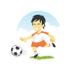 child playing soccer - obrazy, fototapety, plakaty