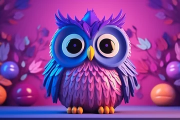 Fototapeten cute color cartoon owl 3d render © Brijesh