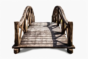 wooden bridge isolated on white background. Generative AI