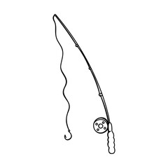 Fishing rod isolated on white background. Сoncept of outdoors adventure, back to nature, recreation tourism.