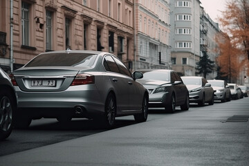 Cars on a city street in the evening. Traffic jam