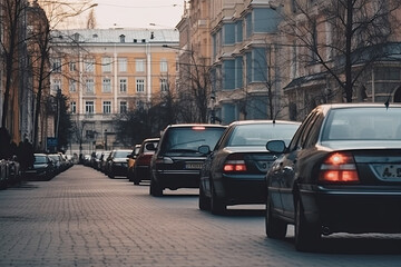 Cars on a city street in the evening. Traffic jam