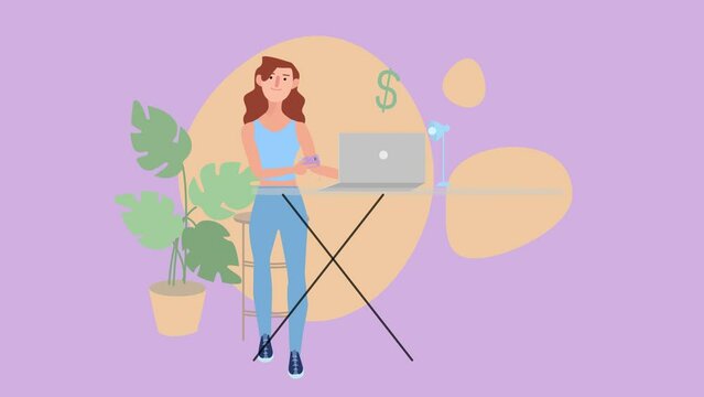 Animation with the concept of a woman shopping online