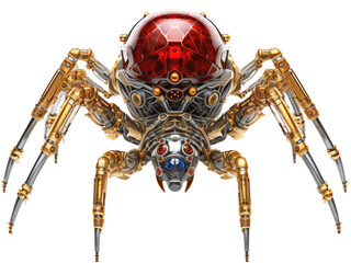 Ruby red robotic spider isolated on a white background, generative AI