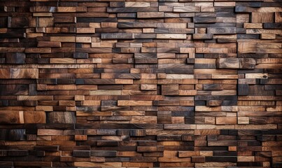 Wood Tiles arranged to create a Rectangular Wall.  3D Render Bricks. Natural Background formed from Timber Blocks.