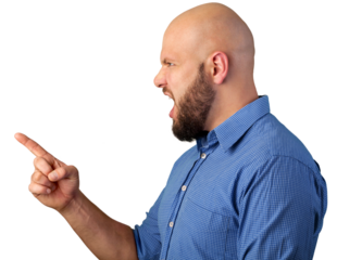 Posing of young angry bearded man