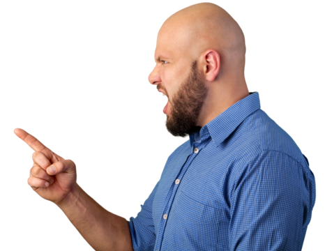 Posing of young angry bearded man