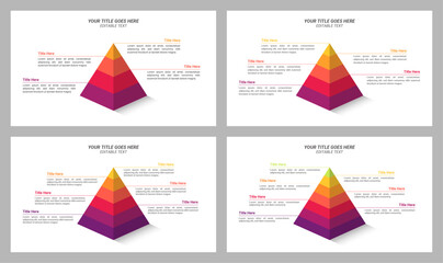 Editable Pyramid Infographic from with 4, 5, 6, and 7 Steps with 16:9 Layout for Business Presentations, Planning, Management, and Evaluation.