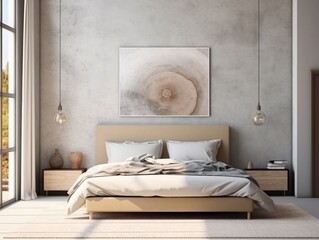 Minimalistic Poster Frame Mock-Up in Scandinavian Bedroom. 3D Render.
