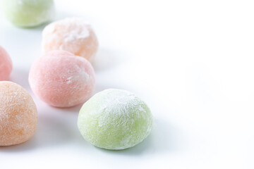 Japanese colorful mochi isolated on white background