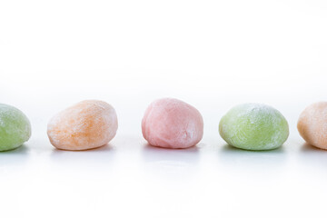 Japanese colorful mochi isolated on white background