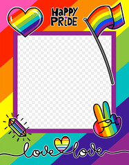 Happy Pride, love is love - pride photo booth prop. Photo frame selfie for pride parade. Happy Pride month.