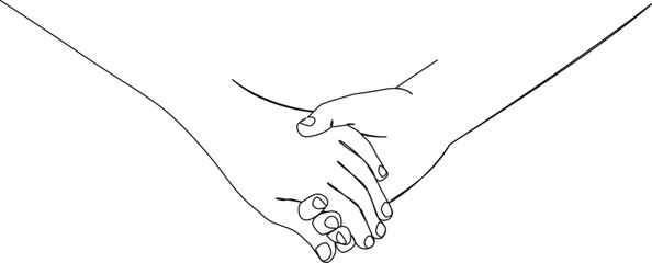 continuous single line drawing close-up of couple holding hands, line art vector illustration