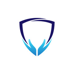 Shield and hand for protection logo