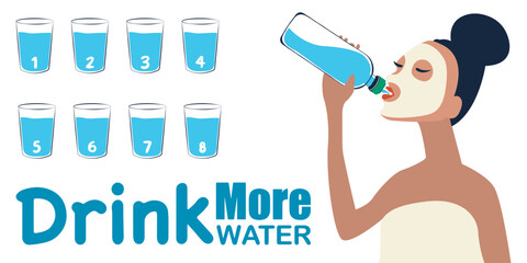 Drink more water. Water balance tracker. Organizer and water check list.