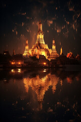 Obraz premium The temple of wat arun sits in a waterway in bangkok
