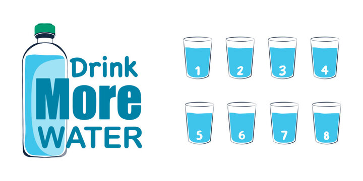 Drink more water. Water balance tracker. Organizer and water check list.