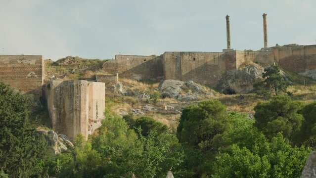 Urfa Castle with walls and dual columns, Sanliurfa Turkey